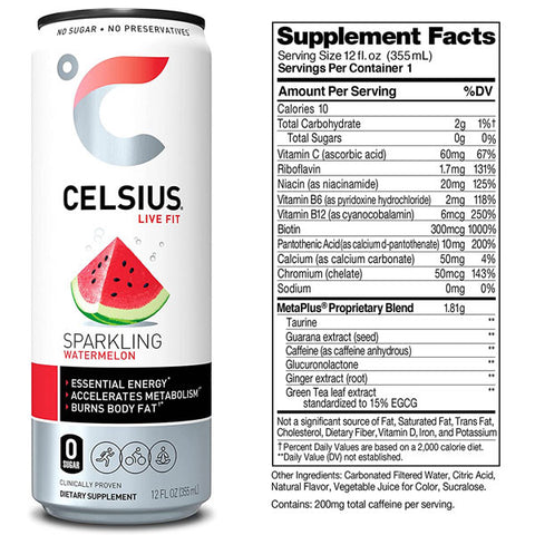 Celsius Essential Energy Drink, Sparkling Watermelon, 12 Fl Oz