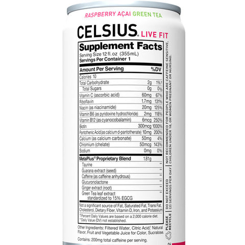 Celsius Essential Energy Drink, Raspberry Acai Green Tea, 12 Fl Oz