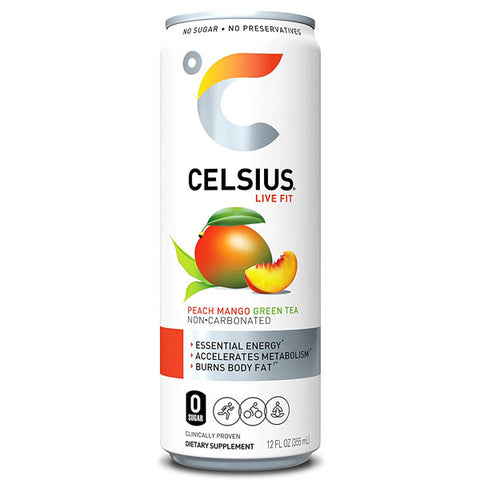 Celsius Essential Energy Drink, Peach Mango Green Tea, 12 Fl Oz