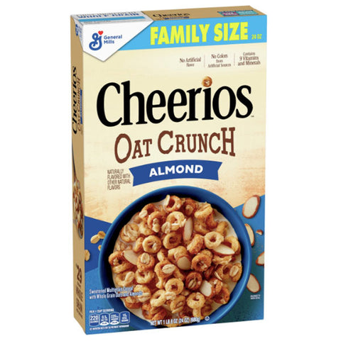 Cheerios Oat Crunch Almond Breakfast Cereal, Family Size, 24 oz