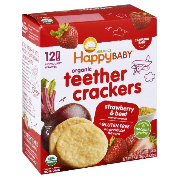 Happy Baby Organics Strawberry & Beet Organic Teether Crackers, 12 Count