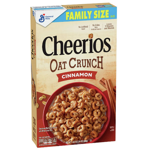 Cheerios Oat Crunch Cinnamon Breakfast Cereal, Family Size, 24 oz