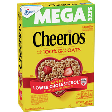 Cheerios Whole Grain Breakfast Cereal, Mega Size, 21.7 oz