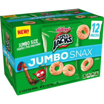 Kellogg's Apple Jacks Jumbo Snax, Cereal Snacks, Original, 12 Ct
