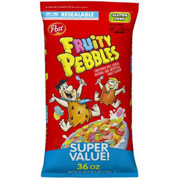 Post Fruity Pebbles Cereal, Gluten Free, Sweetened Rice Cereal, Bulk Bag, 32 Oz