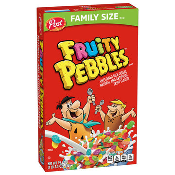 Post Fruity Pebbles Cereal, Gluten Free, Sweetened Rice Cereal, Family Size, 19.5 Oz