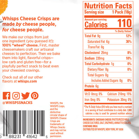 Whisps Cheddar Cheese Crisps, 0.63 oz, 6 Count