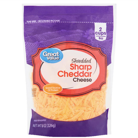 Great Value Shredded Sharp Cheddar Cheese, 8 oz - Water Butlers