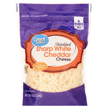 Great Value Sharp White Shredded Cheddar Cheese, 8 oz