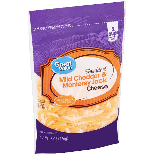 Great Value Shredded Mild Cheddar & Monterey Jack Cheese, 8 oz - Water Butlers