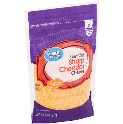 Great Value Shredded Sharp Cheddar Cheese, 8 oz - Water Butlers