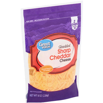 Great Value Shredded Sharp Cheddar Cheese, 8 oz