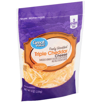 Great Value Finely Shredded Triple Cheddar Cheese, 8 oz