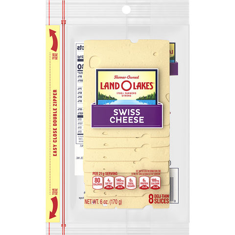 Land O Lakes Cheese Slices, Swiss Cheese, Deli Thin, 8 Count