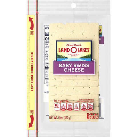 Land O Lakes Cheese Slices, Baby Swiss Cheese, Deli Thin, 8 Count