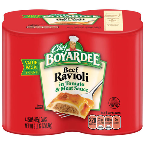 Chef Boyardee Beef Ravioli, 15 oz, 4 Count