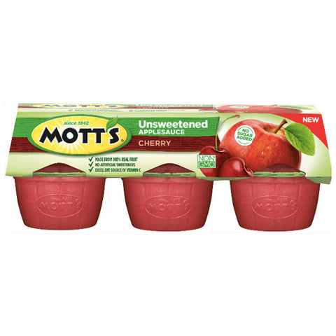 Mott's Applesauce Unsweetened Cherry, 4oz Cups, 6 Ct - Water Butlers