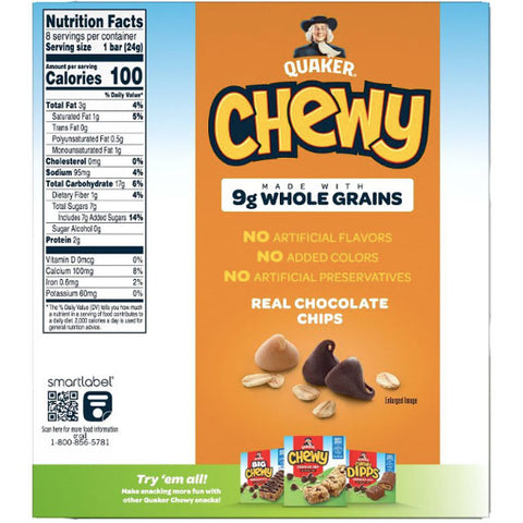 Quaker Chewy Peanut Butter Chocolate Chip Granola Bars, 8 Count