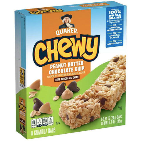 Quaker Chewy Peanut Butter Chocolate Chip Granola Bars, 8 Count