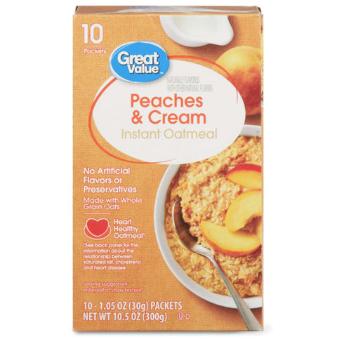 Great Value Peaches & Cream Flavor Instant Oatmeal, 10 Ct