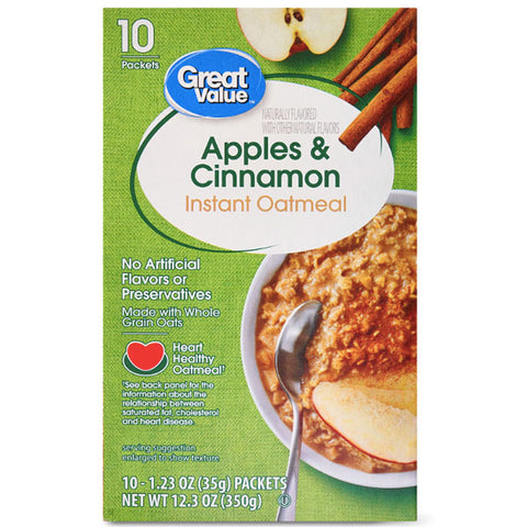 Great Value Apples & Cinnamon Flavor Instant Oatmeal, 10 Ct