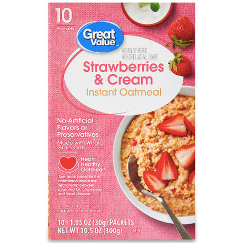 Great Value Strawberries & Cream Flavor Instant Oatmeal, 10 Ct