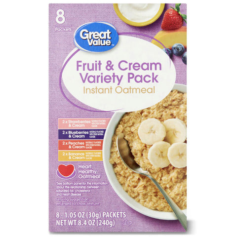 Great Value Instant Oatmeal Variety Pack, 8 Ct