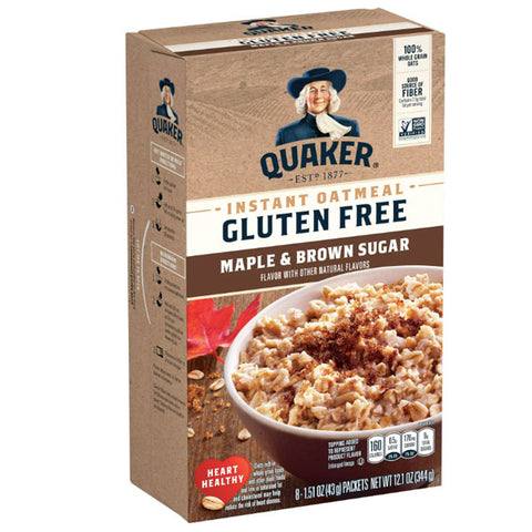 Quaker Instant Oatmeal, Gluten Free, Maple Brown Sugar, 8 Count