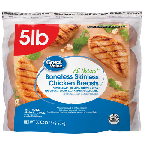 Great Value Boneless Skinless Chicken Breast, 5 lb.