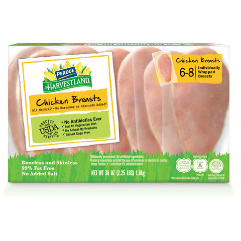 Perdue Harvestland Frozen Boneless Skinless Individually Wrapped Chicken Breasts, 2 lbs-2.25 lbs