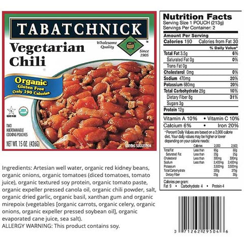 Tabatchnick Organic Vegetarian Chili Soup, 15 oz - Water Butlers