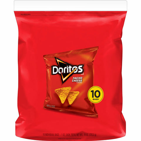 Doritos Nacho Cheese Flavored Tortilla Chips, 1 oz Bags, 10 Count