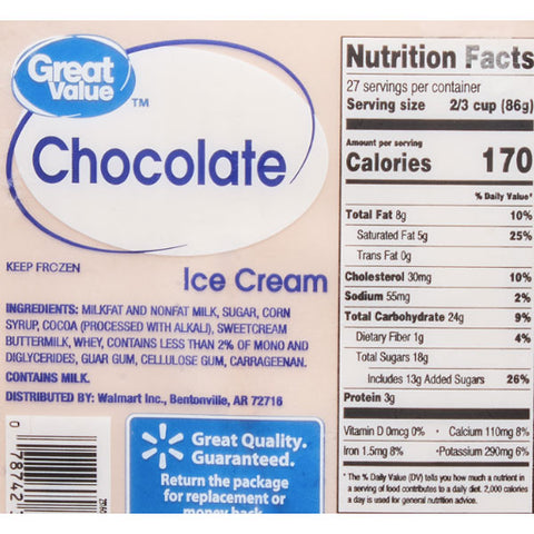 Great Value Chocolate Ice Cream, 1 gallon