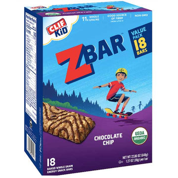 CLIF Kid ZBAR, Organic Granola Bars, Chocolate Chip Cookie, 18 Ct