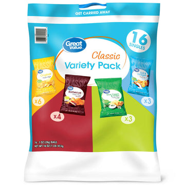 Great Value Classic Potato Chips Variety Pack, 18 Count
