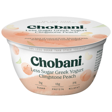 Chobani Greek Yogurt, Less Sugar Clingstone Peach, 5.3oz