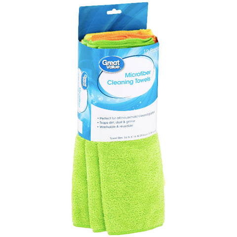 Great Value Microfiber Cleaning Towels, 12 Count