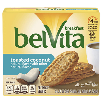 BelVita Breakfast Biscuits, Toasted Coconut, 5 Ct