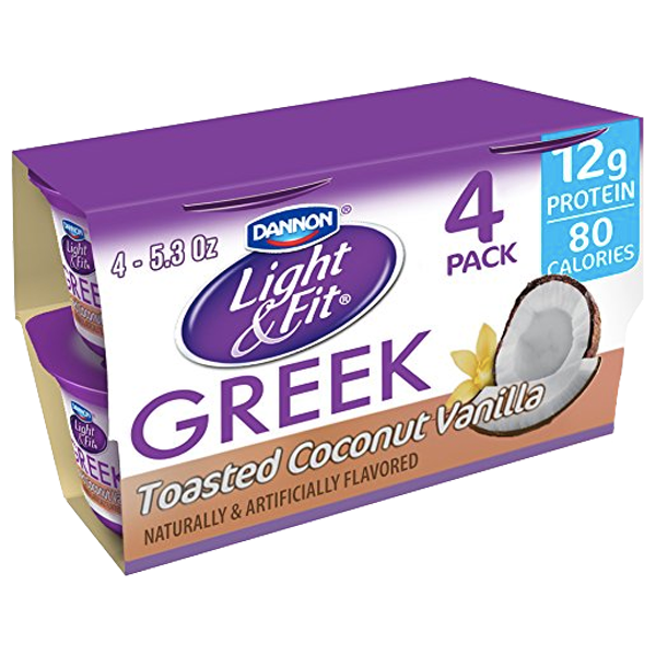 Dannon Light & Fit Greek Yogurt, Toasted Coconut Vanilla, 4Ct - Water Butlers