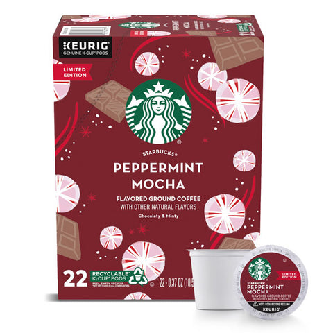 Starbucks K Cup Coffee Pods, Peppermint Mocha for Keurig Brewers, 22 Count