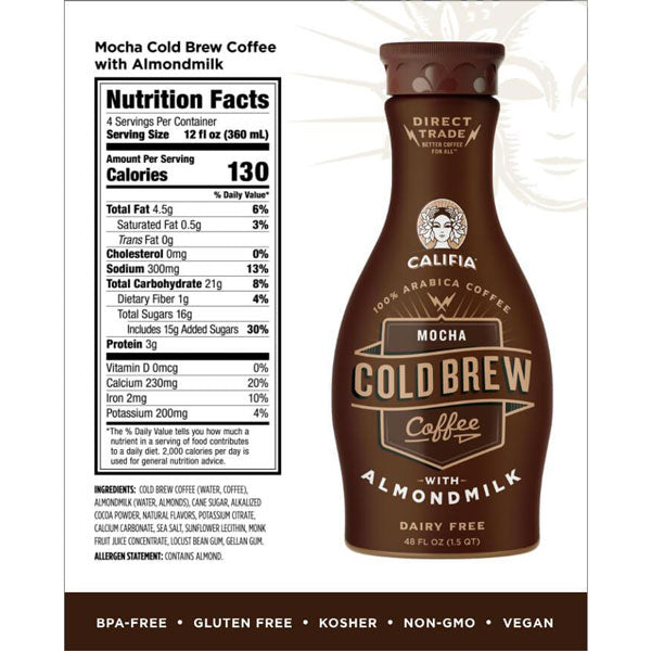 Califia Farms Mocha Cold Brew Coffee with Almond Milk, 48 oz