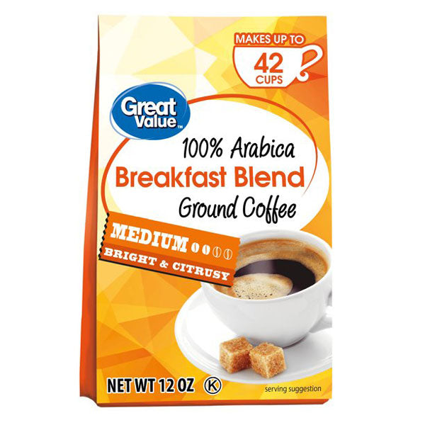 Great Value 100% Arabica Breakfast Blend Medium Ground Coffee, 12 oz