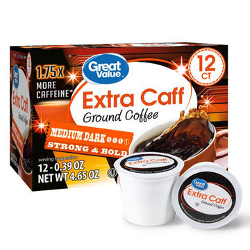 Great Value Extra Caff Coffee Keurig Pods, Medium Dark Roast, 12 Count
