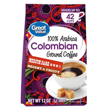 Great Value 100% Arabica Colombian Medium Dark Ground Coffee, 12 oz