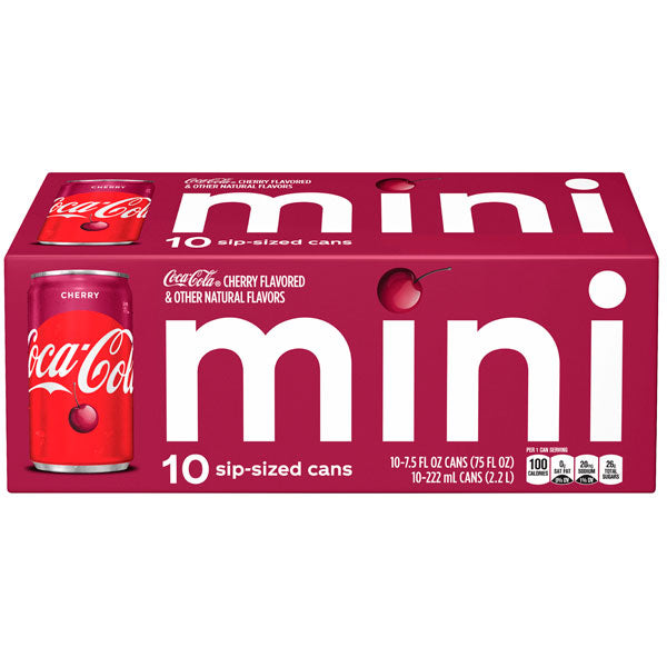 Coca Cola Soda Cherry Coke Mini Cans, 10 Pack