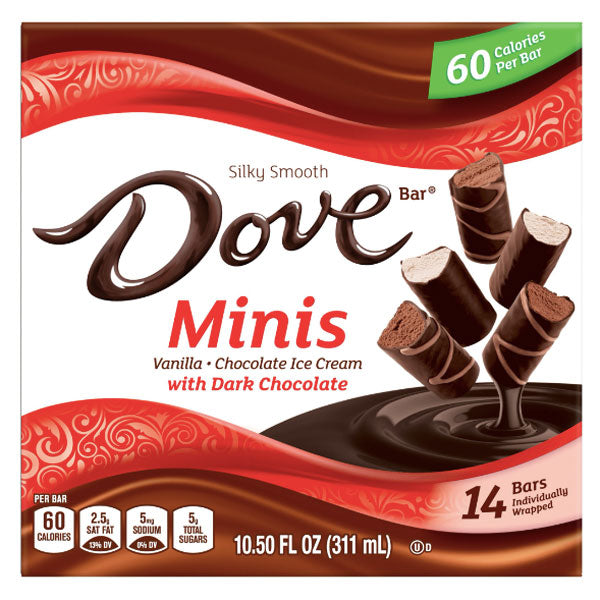 Dove Minis Ice Cream Bars, Vanilla and Chocolate Ice Cream With Dark Chocolate, 14 Ct