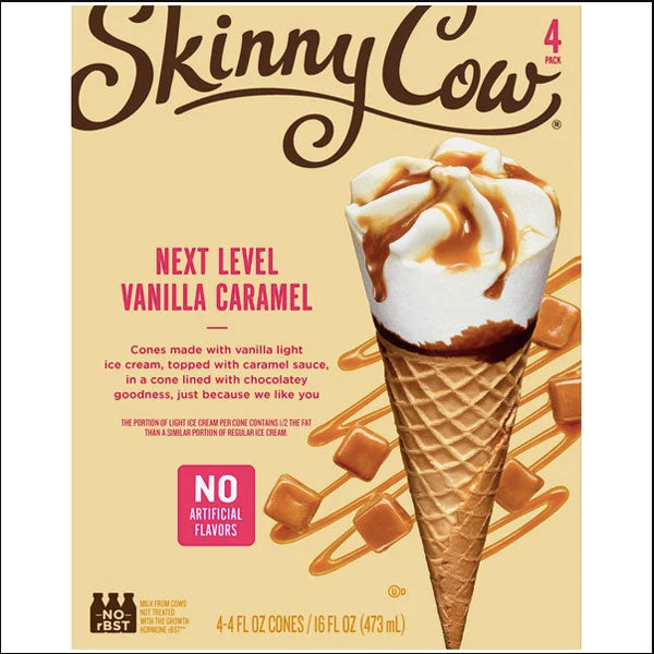 Skinny Cow Ice Cream Cones, Next Level Vanilla Caramel, 4 Ct
