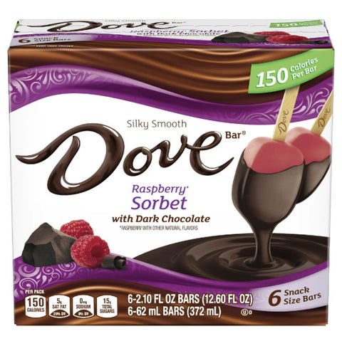 Dove Raspberry Sorbet with Dark Chocolate Ice Cream Bars, 6 Ct