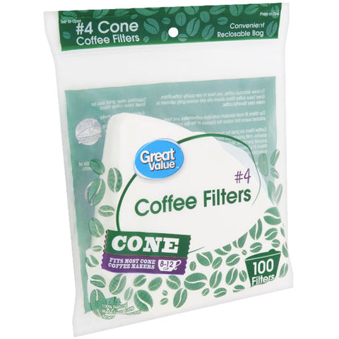 Great Value #4 Cone Coffee Filters, 100 Count - Water Butlers