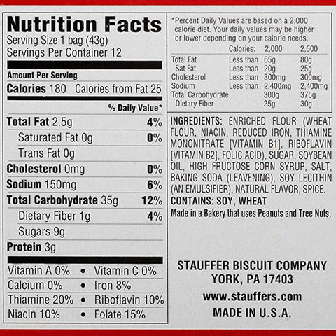 Stauffer's Animal Crackers, Low Fat Original, 1.5 oz, 12 Count